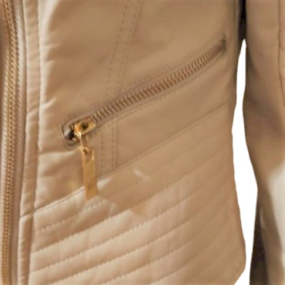 LAURA LANE BEIGE FAUX LEATHER ZIP JACKET WITH ZIP FRONT POCKETS SIZE L NWT - Picture 3 of 13